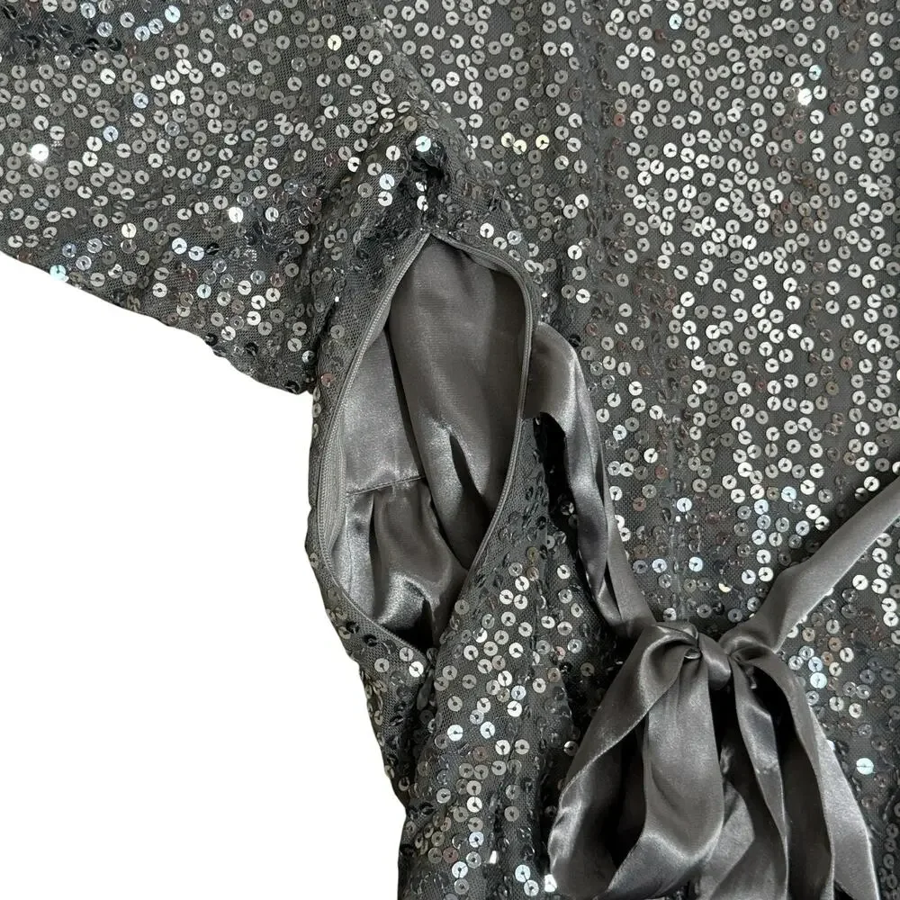 Betsey Johnson‎ Evening Silver Sequin Cocktail Dress Size 6 Metallic Party Glam